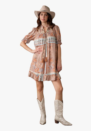 Blue B Womens Western Print Babydoll Dress
