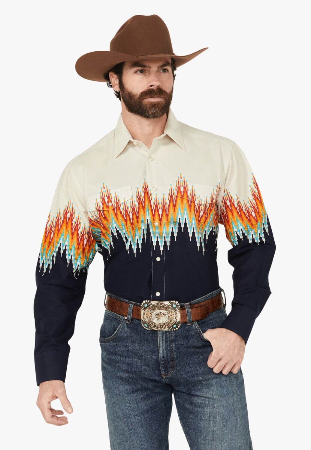Panhandle Mens Aztec Border Long Sleeve Shirt