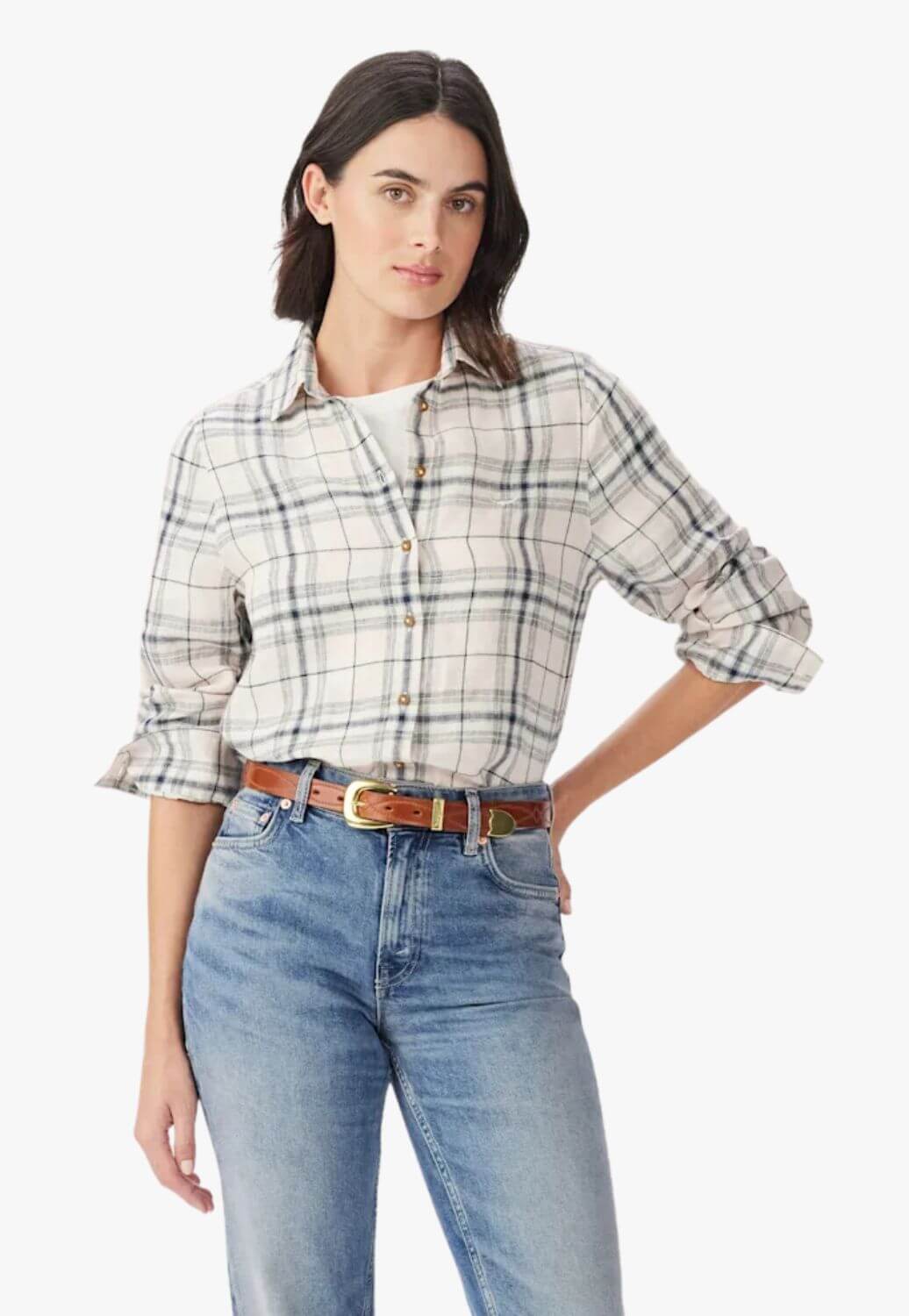 R.M. Williams Womens Olney Check Linen Long Shirt
