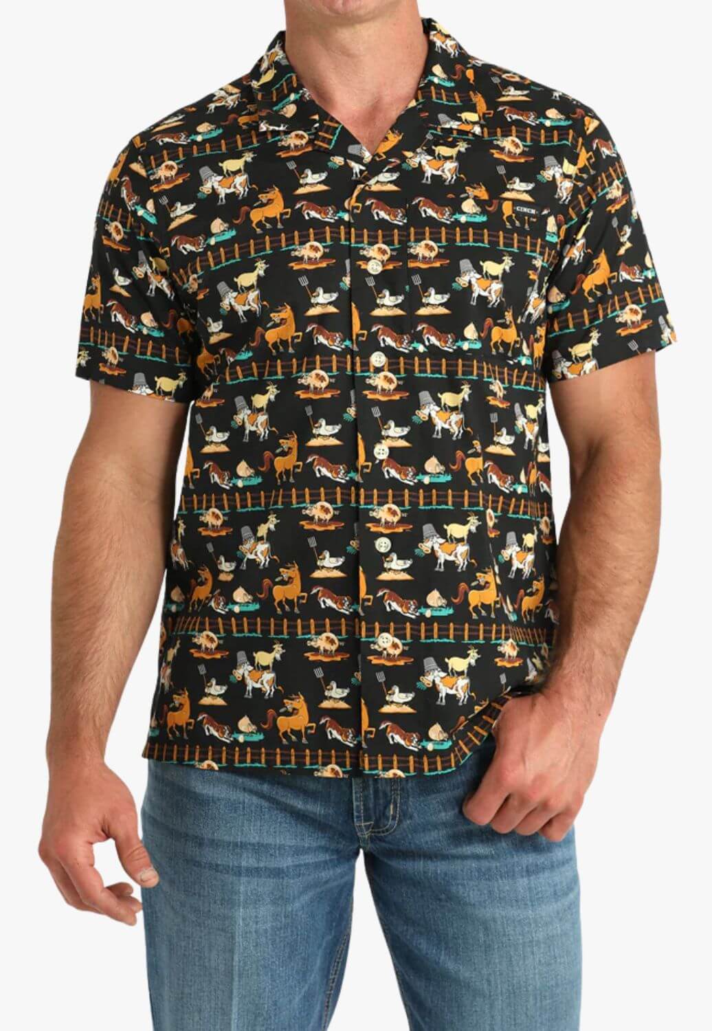 Cinch Mens Funny Farm Cap Short Sleeve Shirt