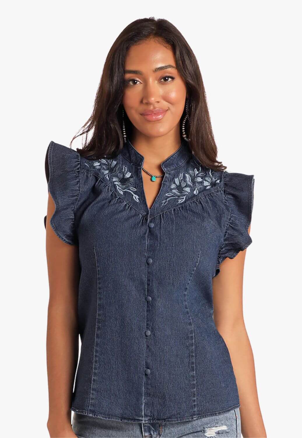 Panhandle Womens Flutter Sleeve Emb Shirt