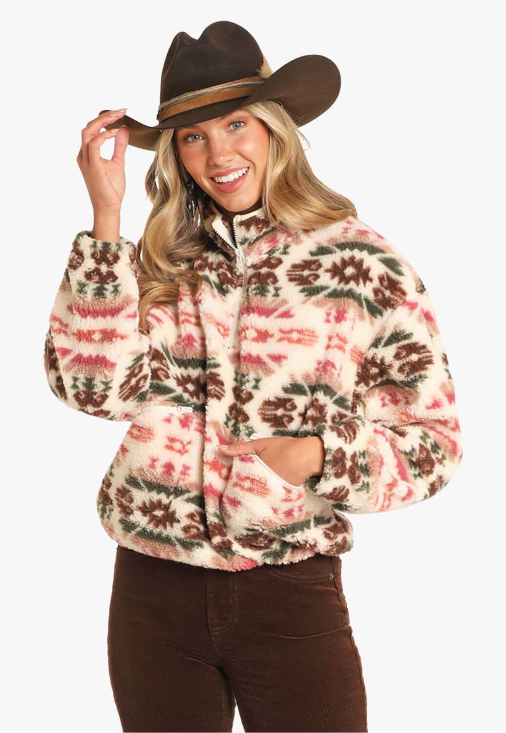Rock and Roll Womens Aztec Print Sherpa Pullover