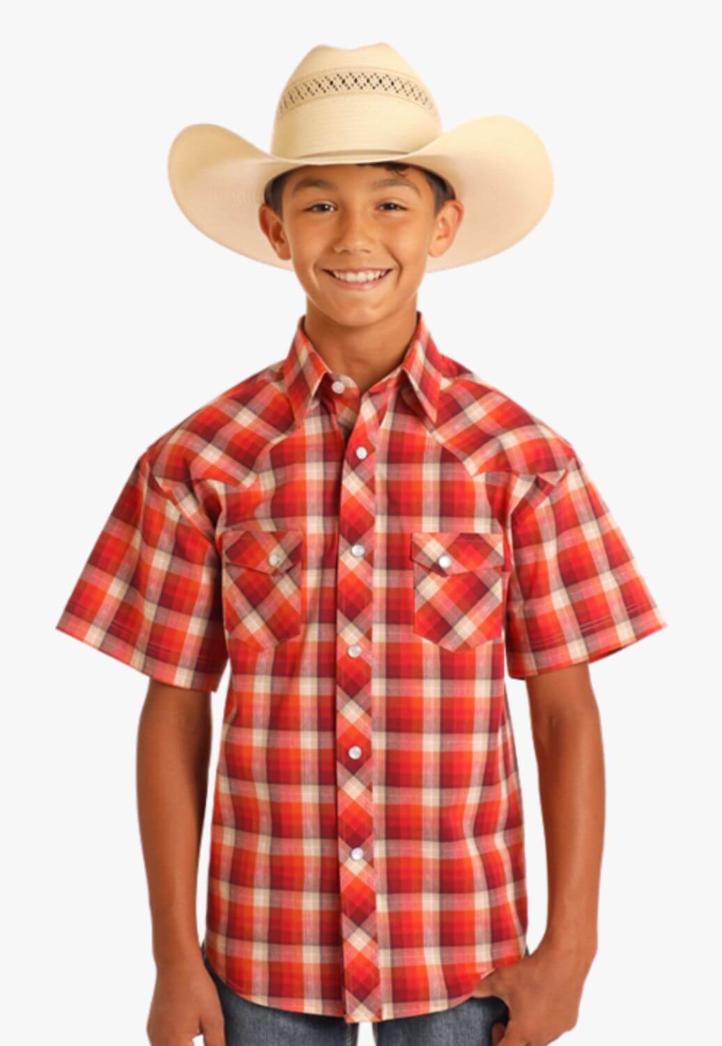 Rock and Roll Boys Dobby Plaid Short Sleeve Shirt