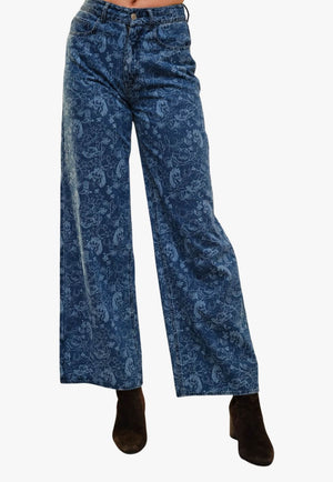 Blue B Womens Mid Rise Western Print Jean