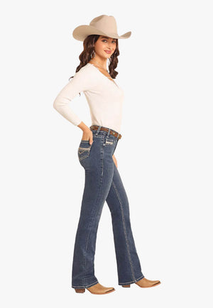 Rock and Roll Womens Pleather Embroidered Bootcut Jean