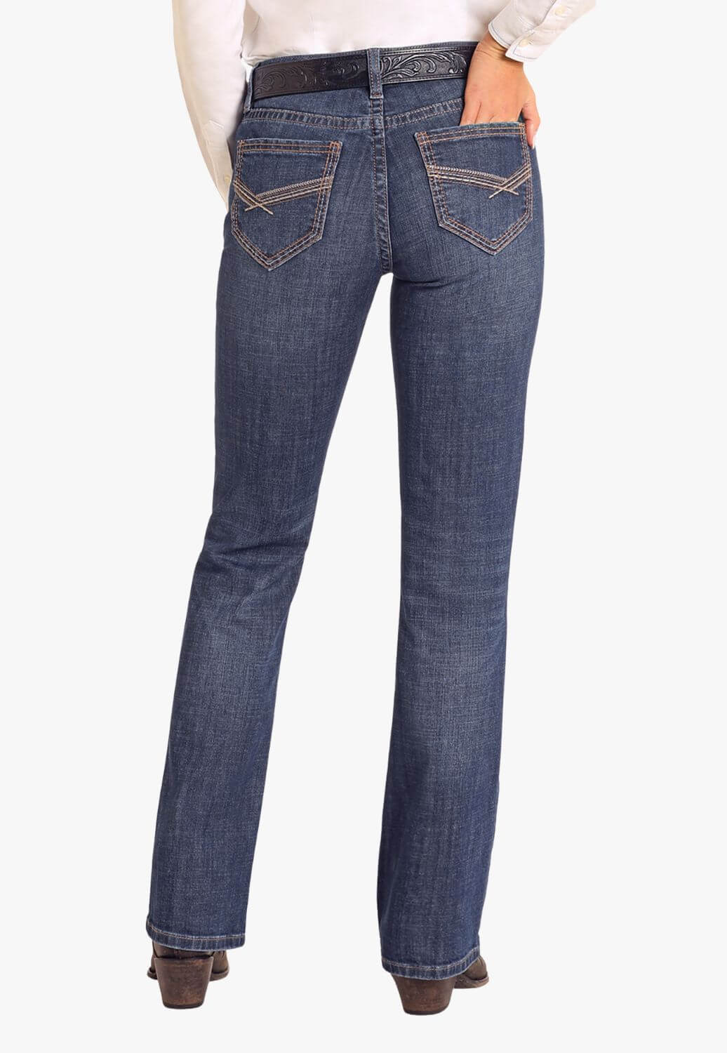 Rock and Roll Womens Mid Rise Cross Embroidered Riding Jean