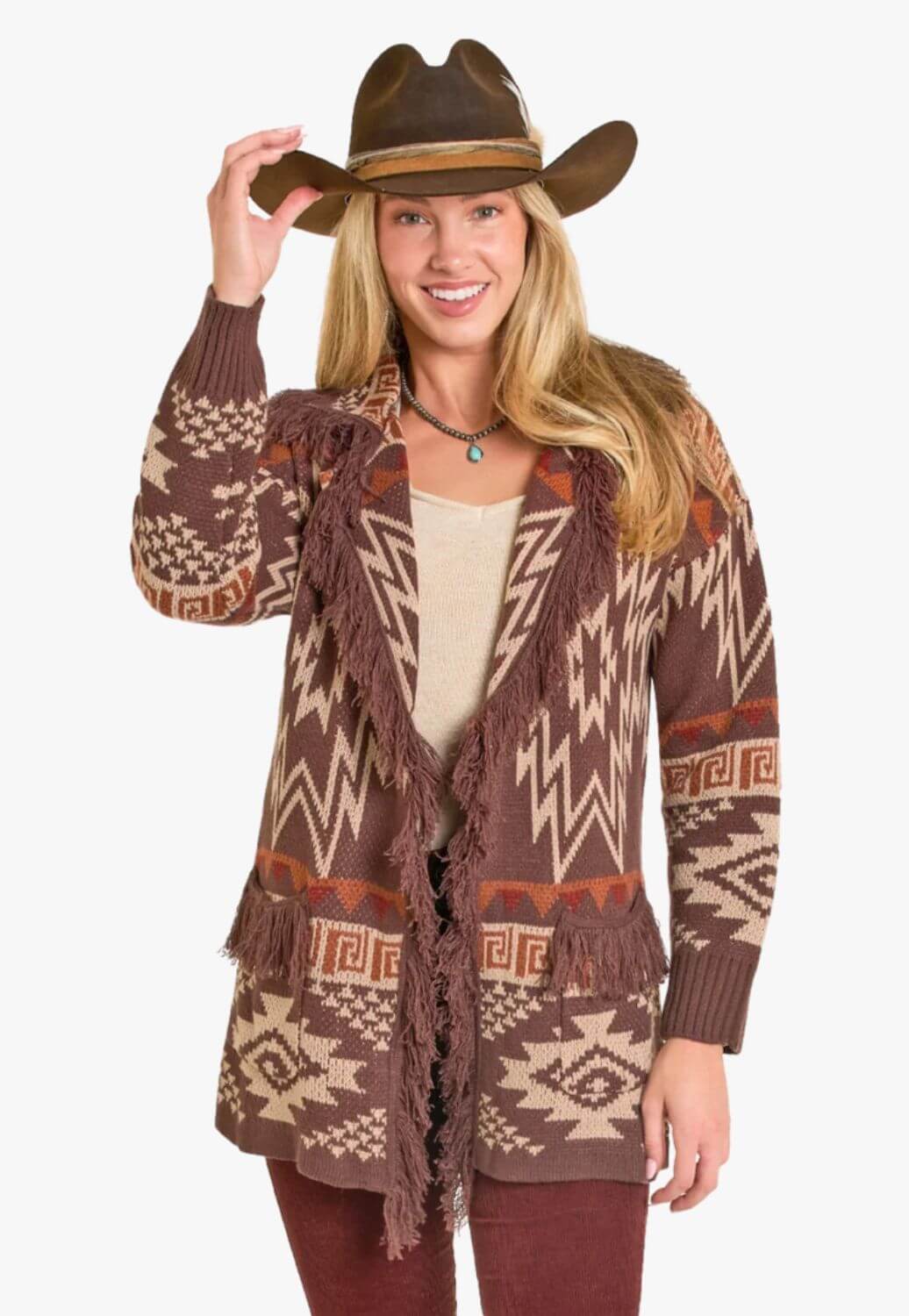 Rock & Roll Womens Aztec Fringe Cardigan