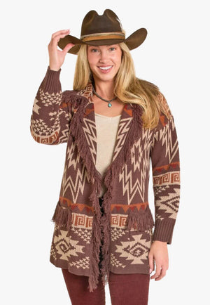 Rock & Roll Womens Aztec Fringe Cardigan