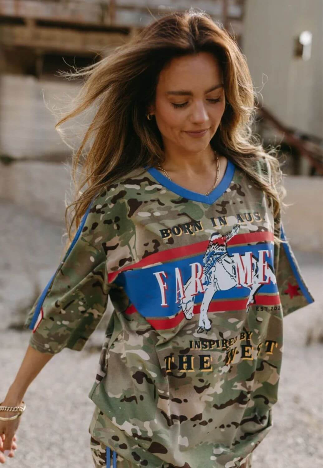 Whitney Spicer Womens Born in Aus Oversize T-Shirt Camouflage
