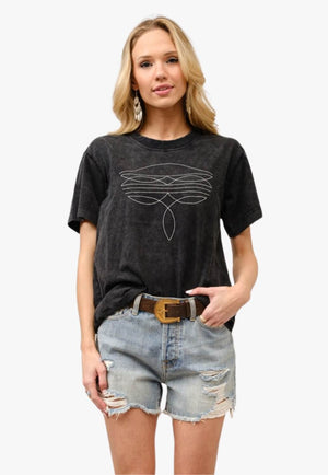 Blue B Womens Boots Embroidered Washed Graphic T-Shirt