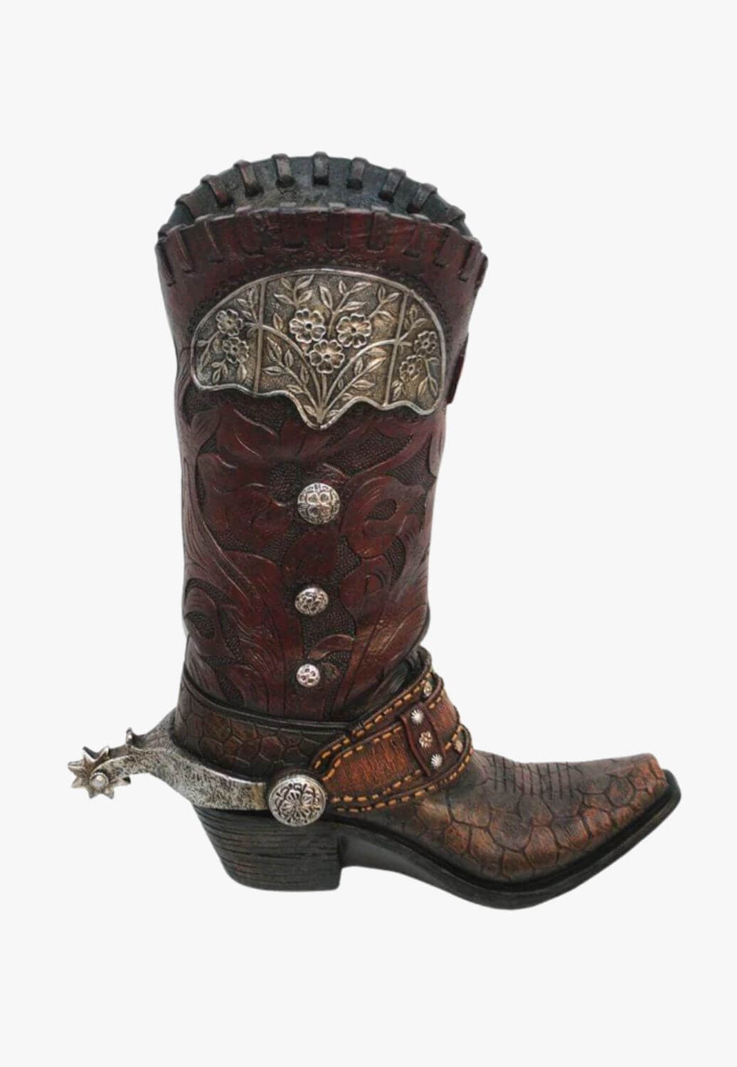 Tooled Cowboy Boot Vase