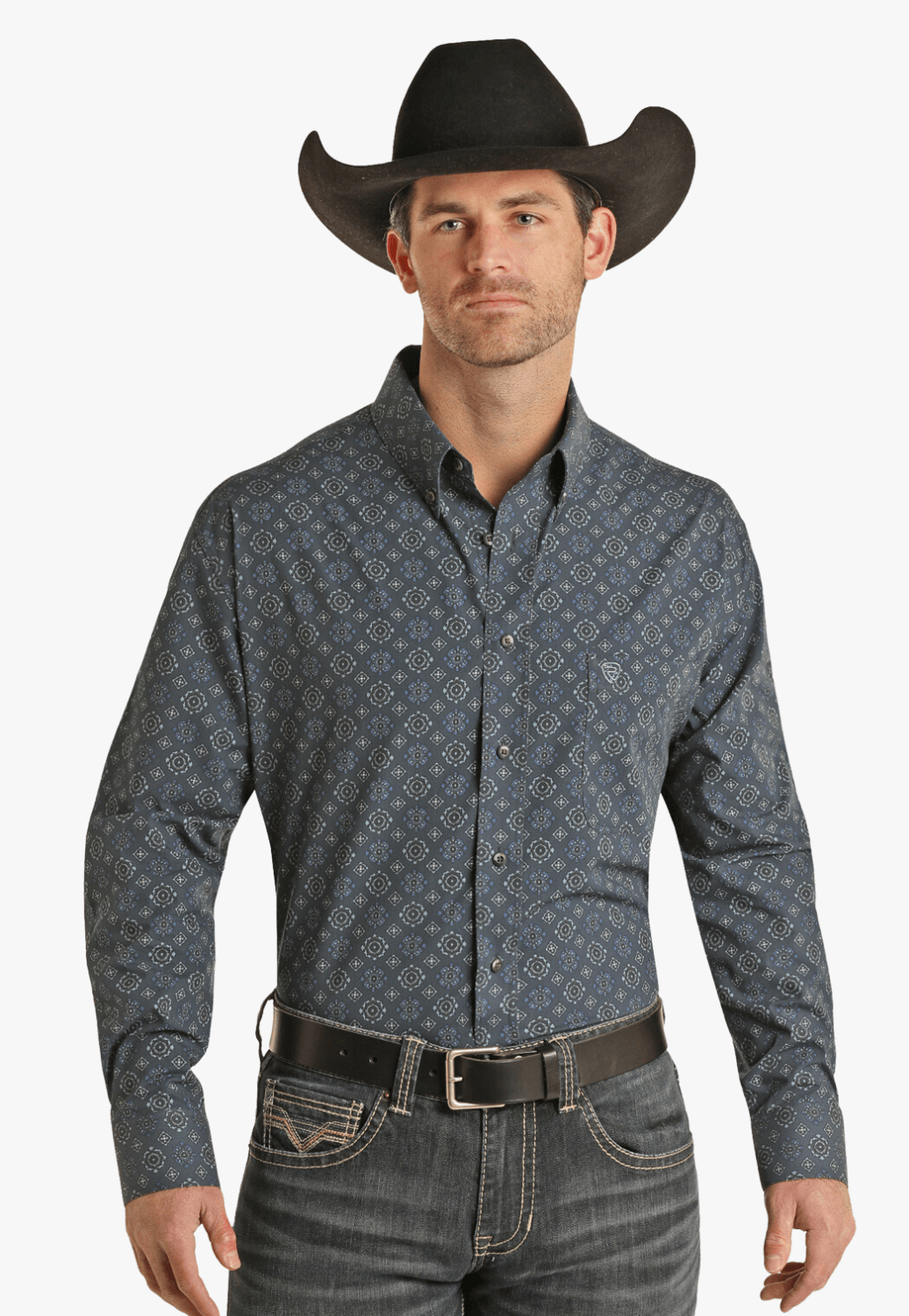 Rock and Rock Mens Medallion Snap Long Sleeve Shirt