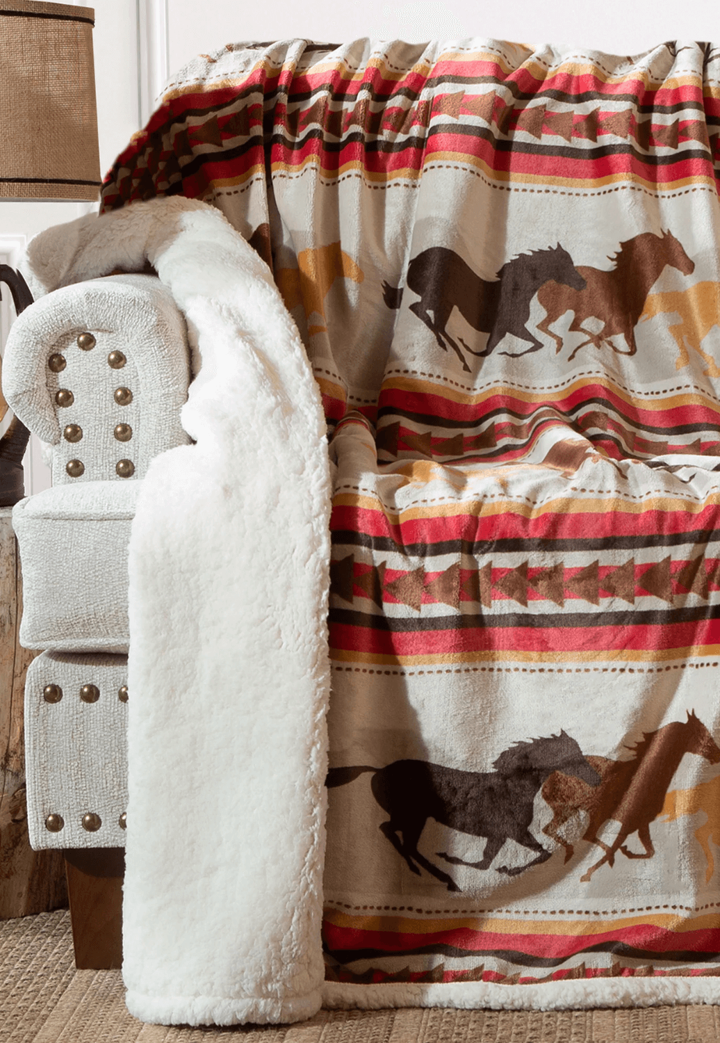 Wrangler Running Horse Plush Sherpa Throw