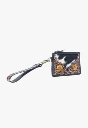 Myra Wildflower Mesa Handtooled Hairon Leather Card Holder