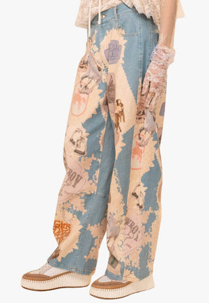 Womens Western Motif Patch Loose Jeans