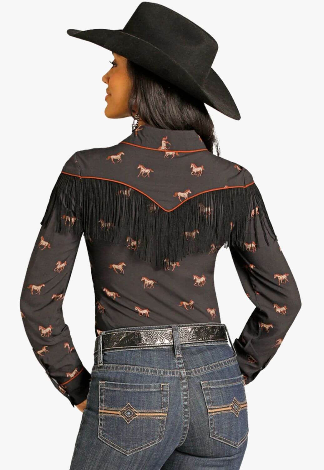 Rock & Roll Womens Horse Print Snap Shirt
