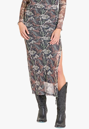 Rock & Roll Womens Mesh Print Midi Skirt