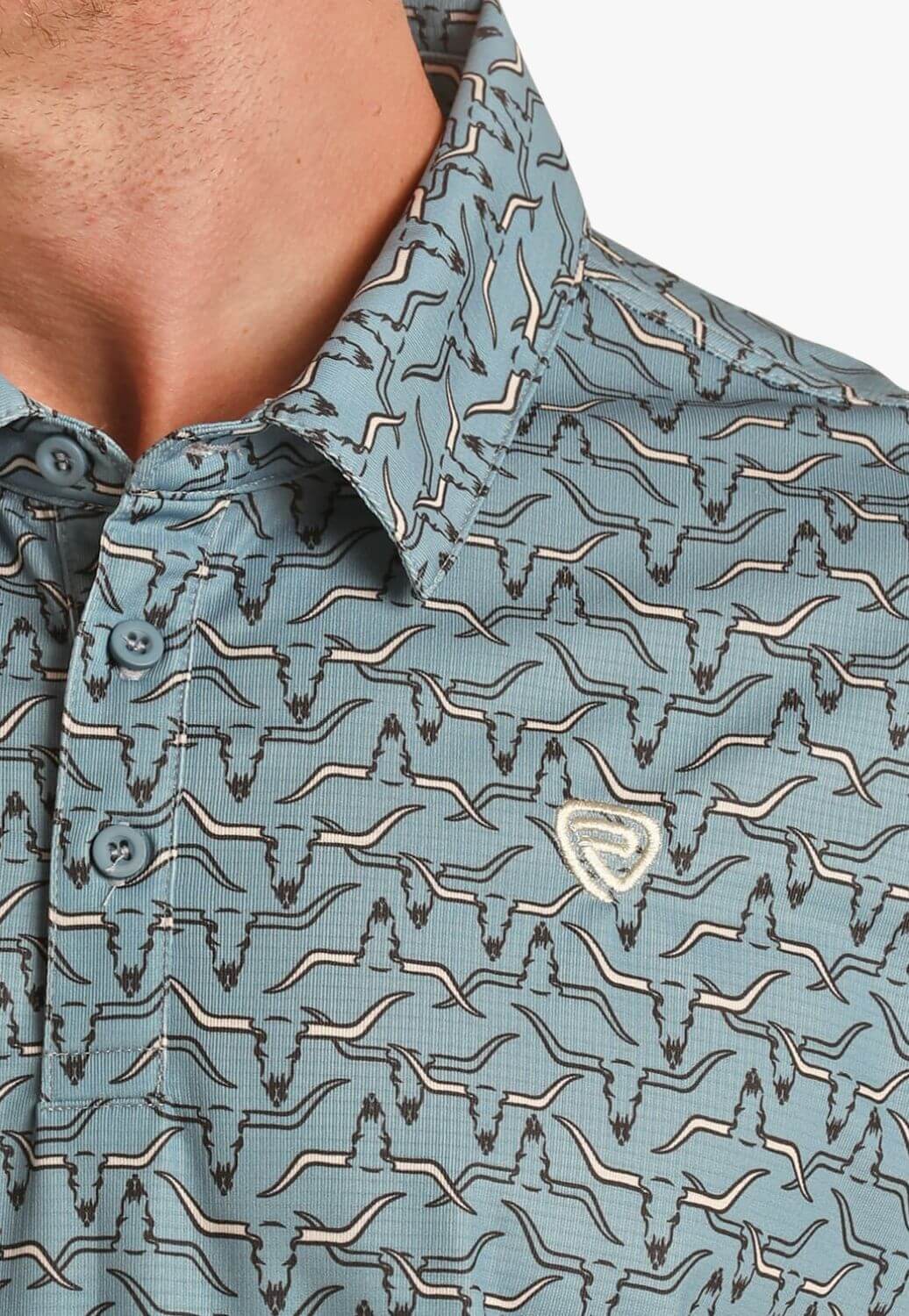 Rock & Roll Mens Short Sleeve Longhorn Printed Polo