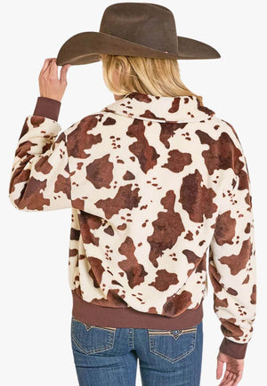 Rock & Roll Womens Cow Print Bomber Jacket