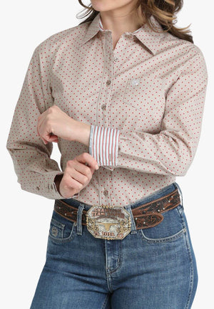 Cinch Womens Polka Dot Long Sleeve Shirt