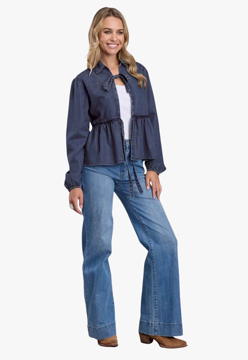 Roper Womens Long Sleeve Tie Shirt
