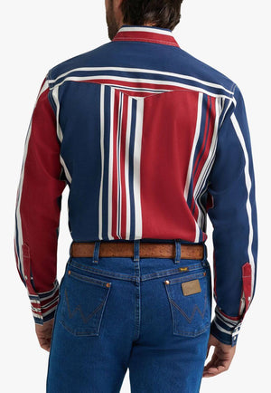 Wrangler Mens Stripe Long Sleeve Shirt Blue/Red/White S