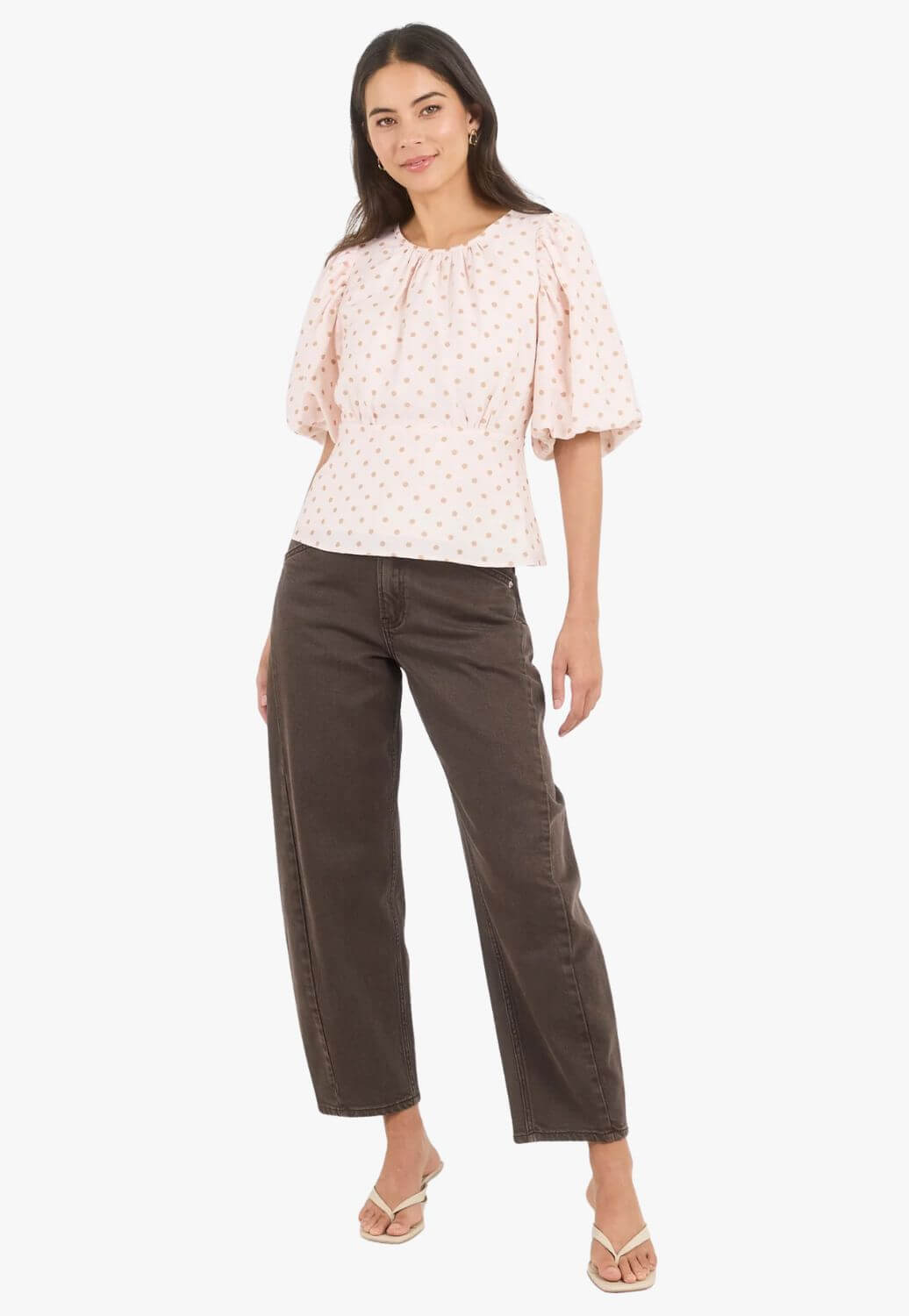 Stories Be Told Womens Eventual Polka Dot Mid Sleeve Top