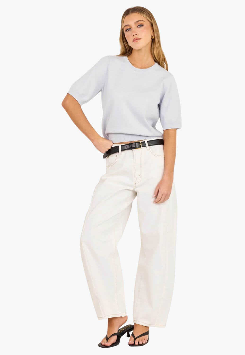 Stories Be Told Womens Cashmere Knit Tee Ice Blue 6