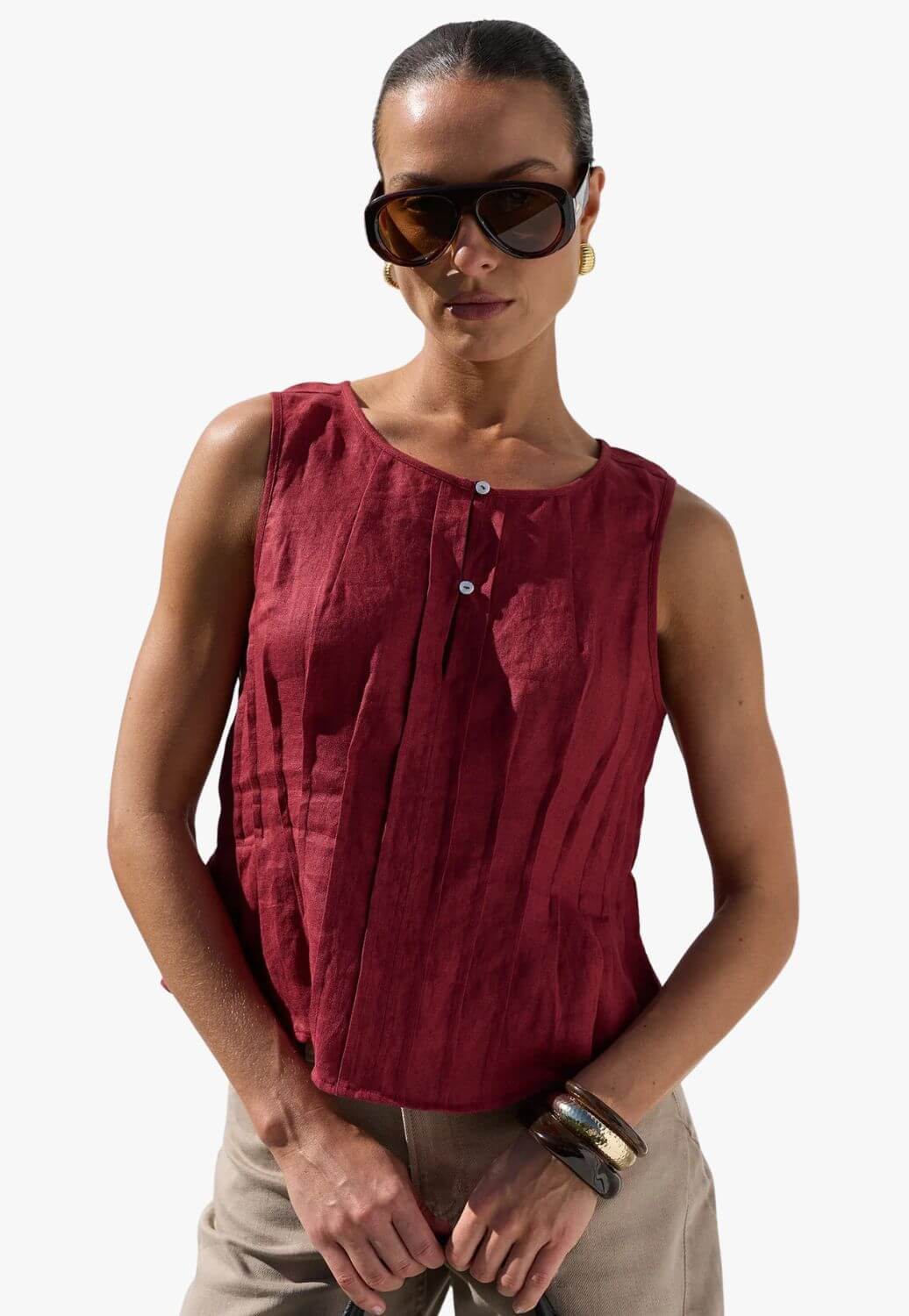 Stories Be Told Womens Linen Pintuck Top