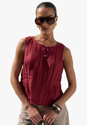 Stories Be Told Womens Linen Pintuck Top