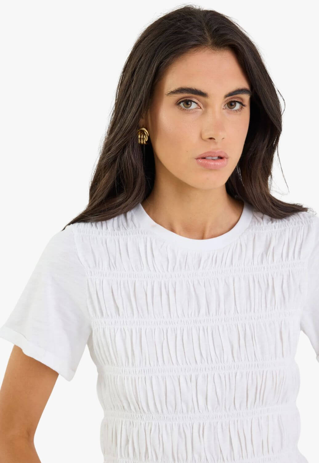 Stories Be Told Neat Slub Shirred Detail SS Tee