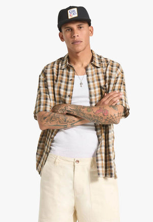 Brixton Mens Cru Linen Plaid Shirt