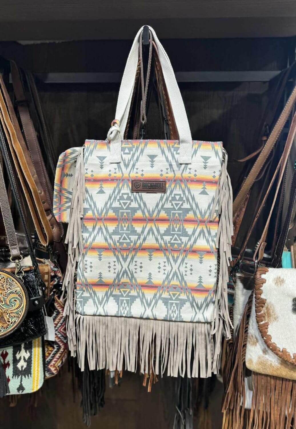 Rock and Roll Aztec Print with Fringe Bag