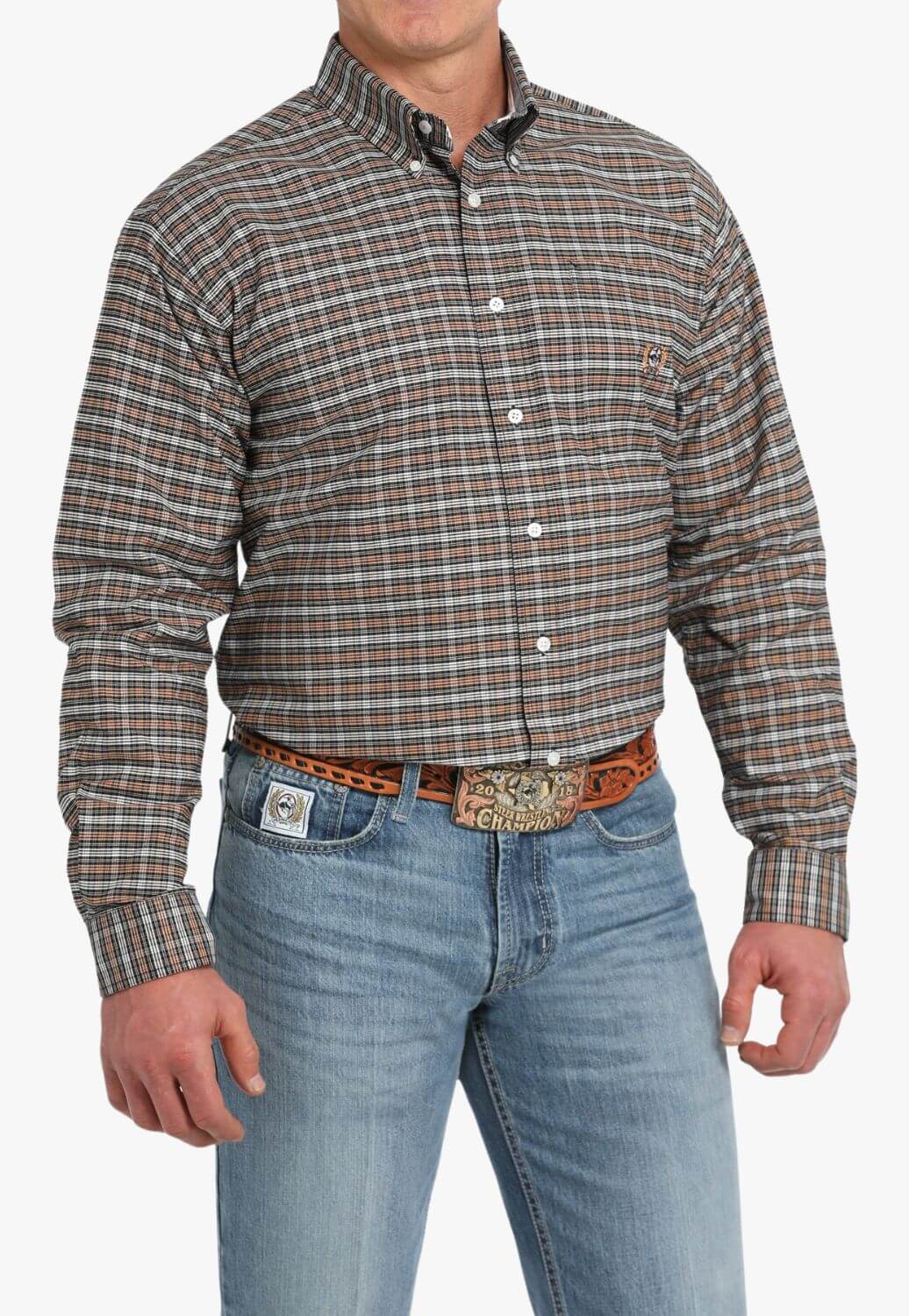 Cinch Mens Vintage Plaid Oxford Western Long Sleeve Shirt