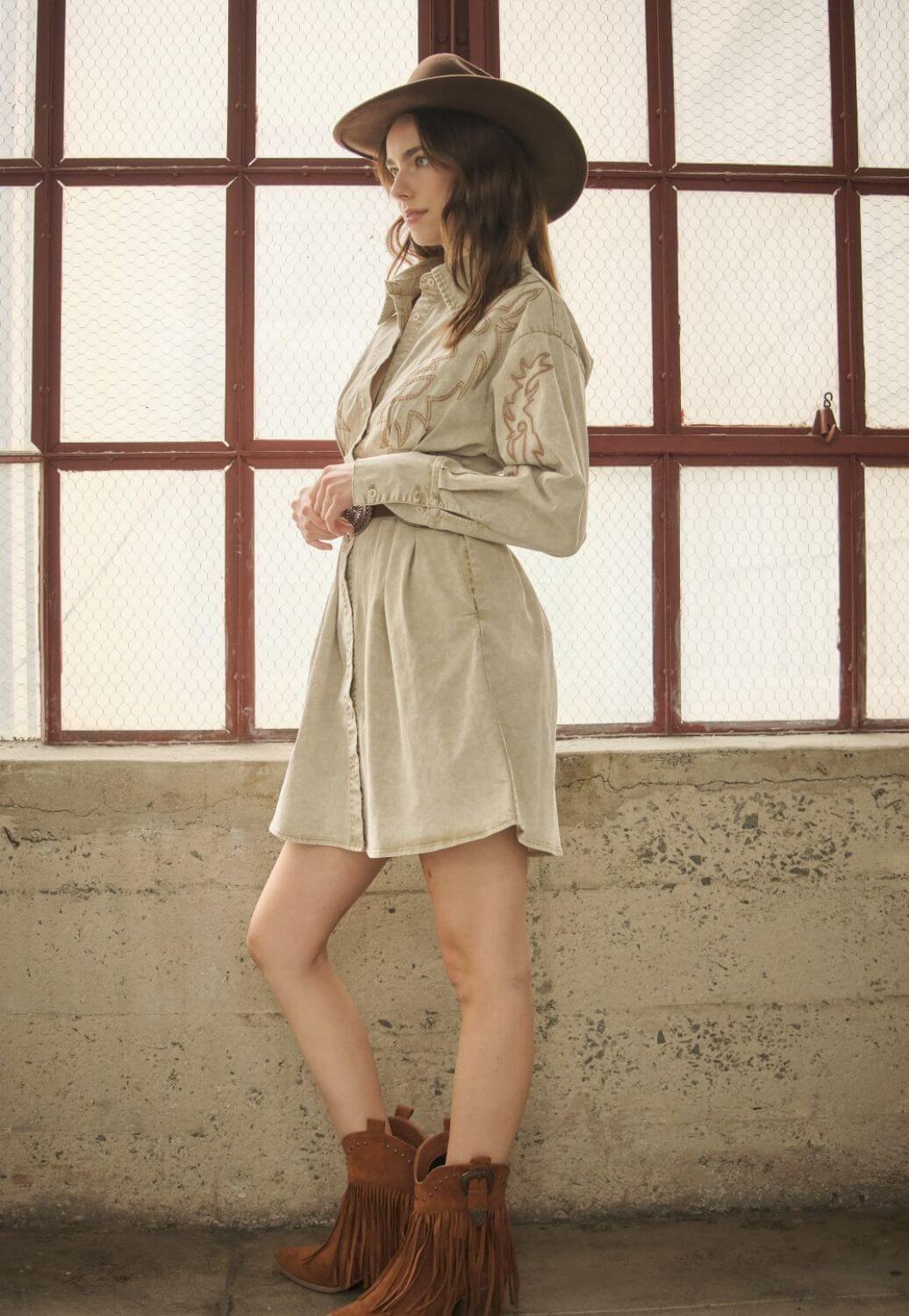 Blue B Womens Western Embroidered Shirt Dress