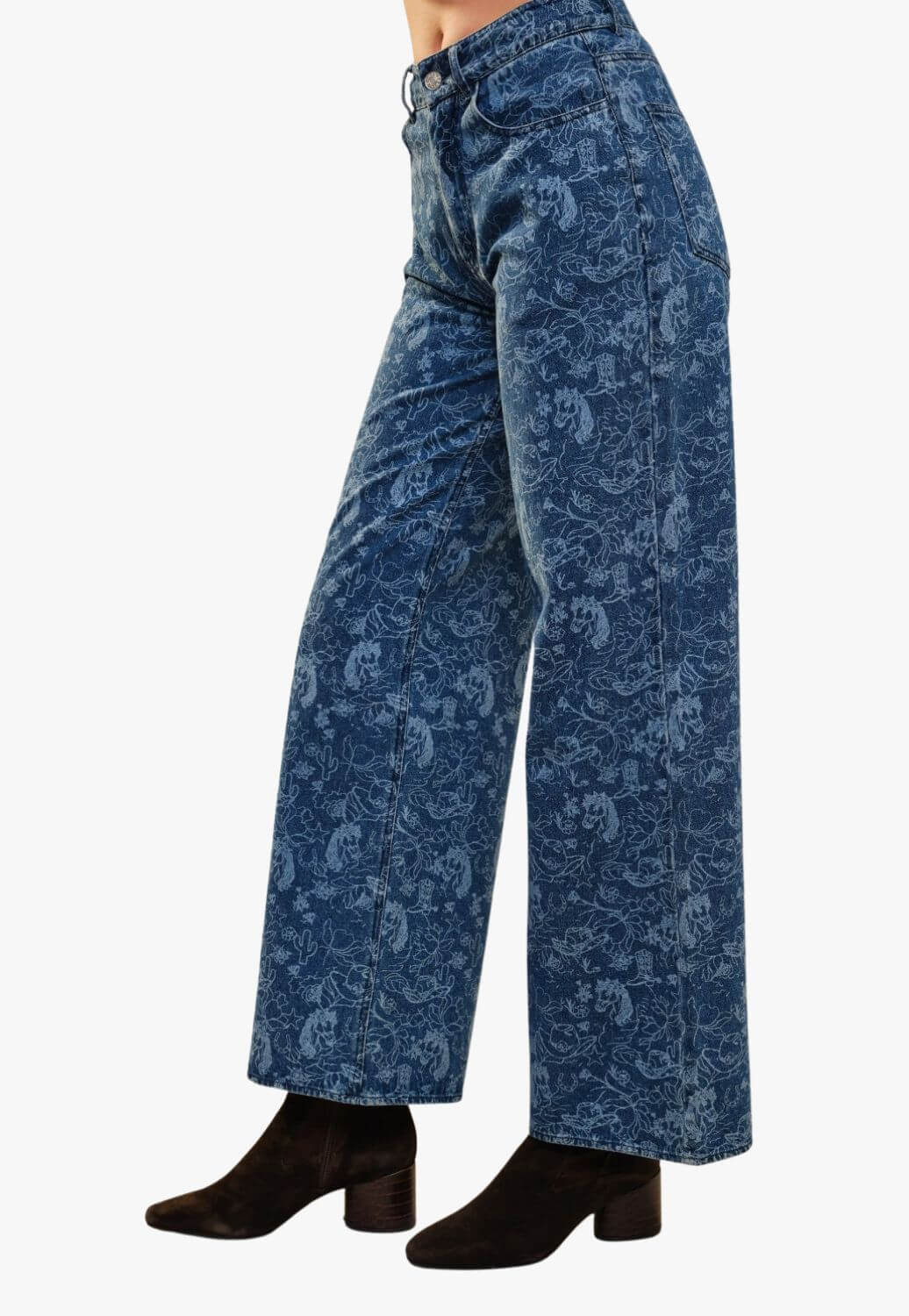 Blue B Womens Mid Rise Western Print Jean