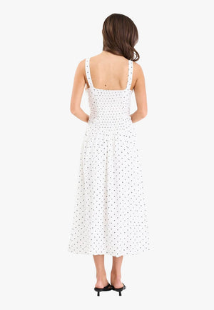 Tide Polka Dot Pleated Midi Dress