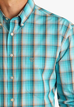 Rock & Roll Mens Dobby Plaid Long Sleeve Shirt