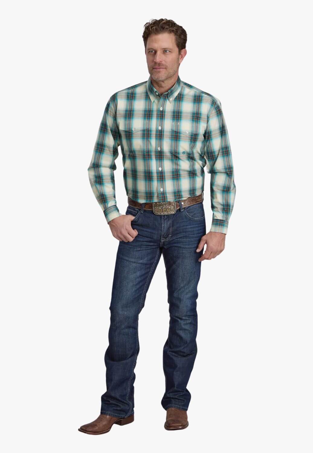 Roper Mens Amarillo Collection Plaid Long Sleeve Shirt