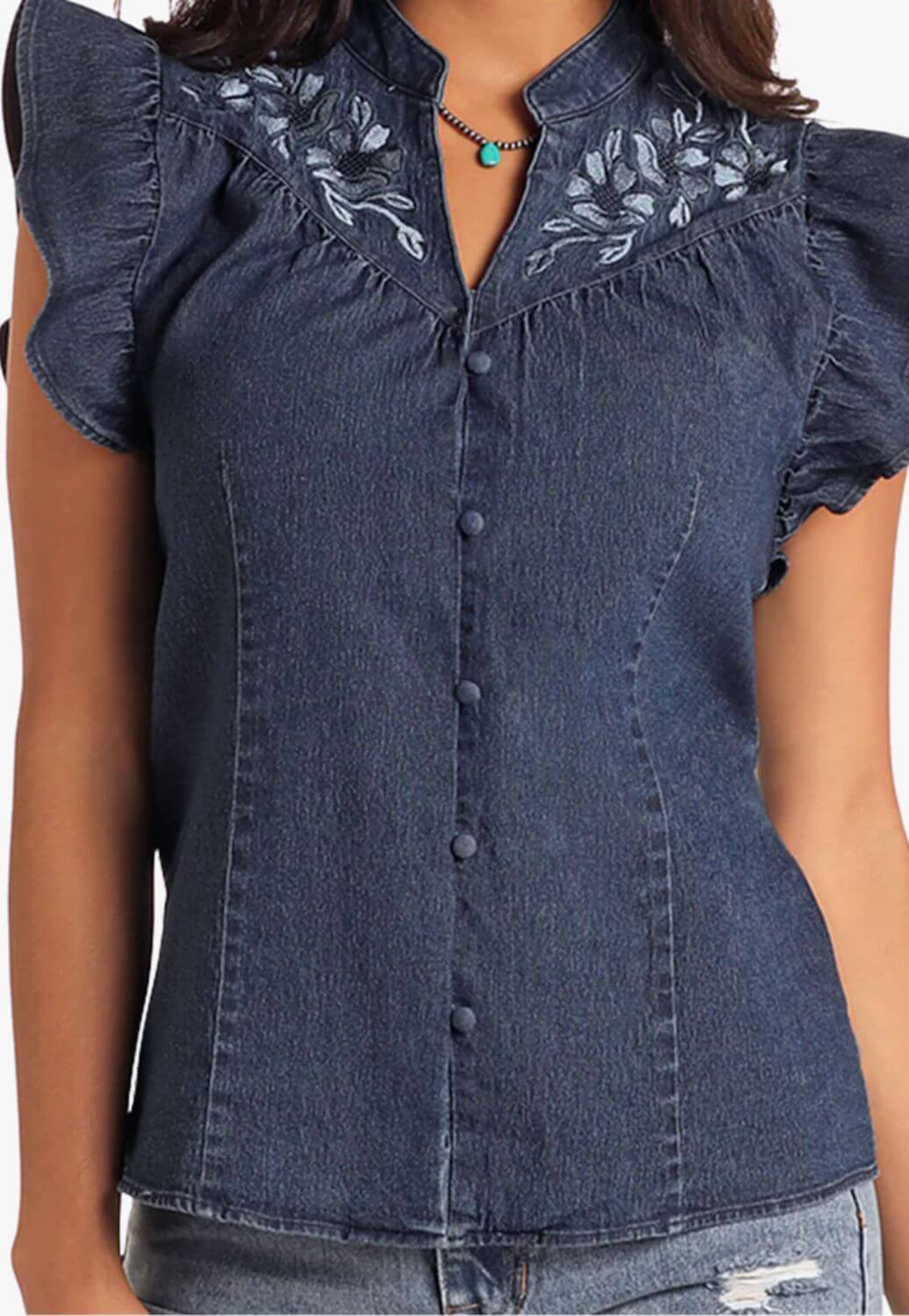 Panhandle Womens Flutter Sleeve Emb Shirt