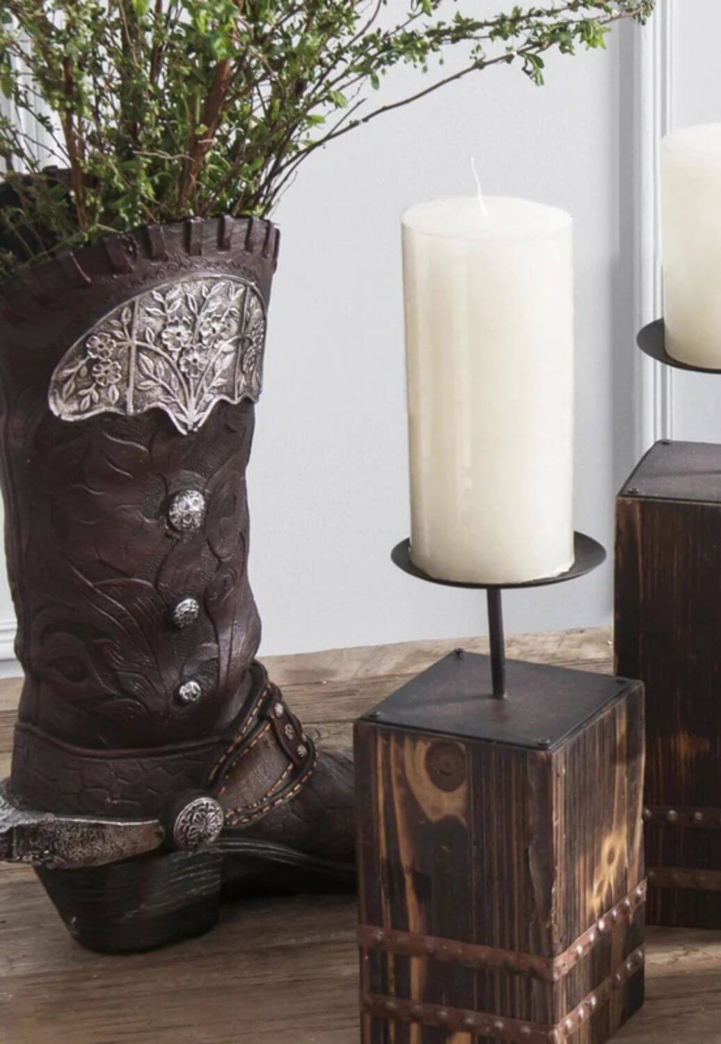 Tooled Cowboy Boot Vase