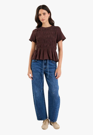 Stories Be Told Neat Slub Shirred Detail SS Tee