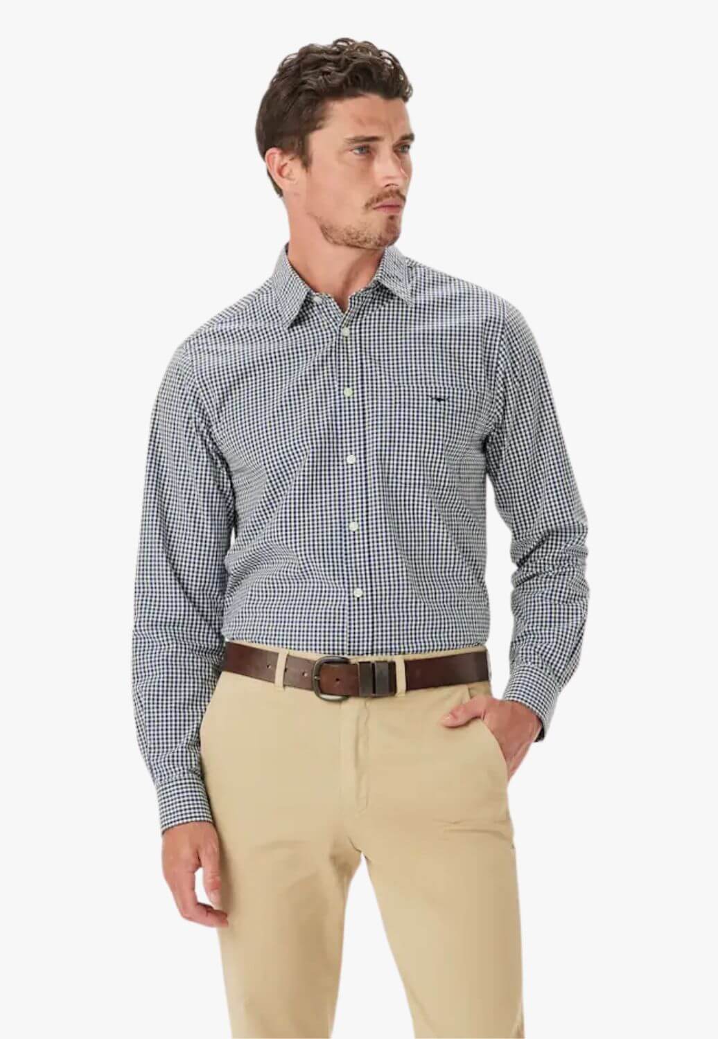 R.M. Williams Mens Classic Poplin Check Long Sleeve Shirt