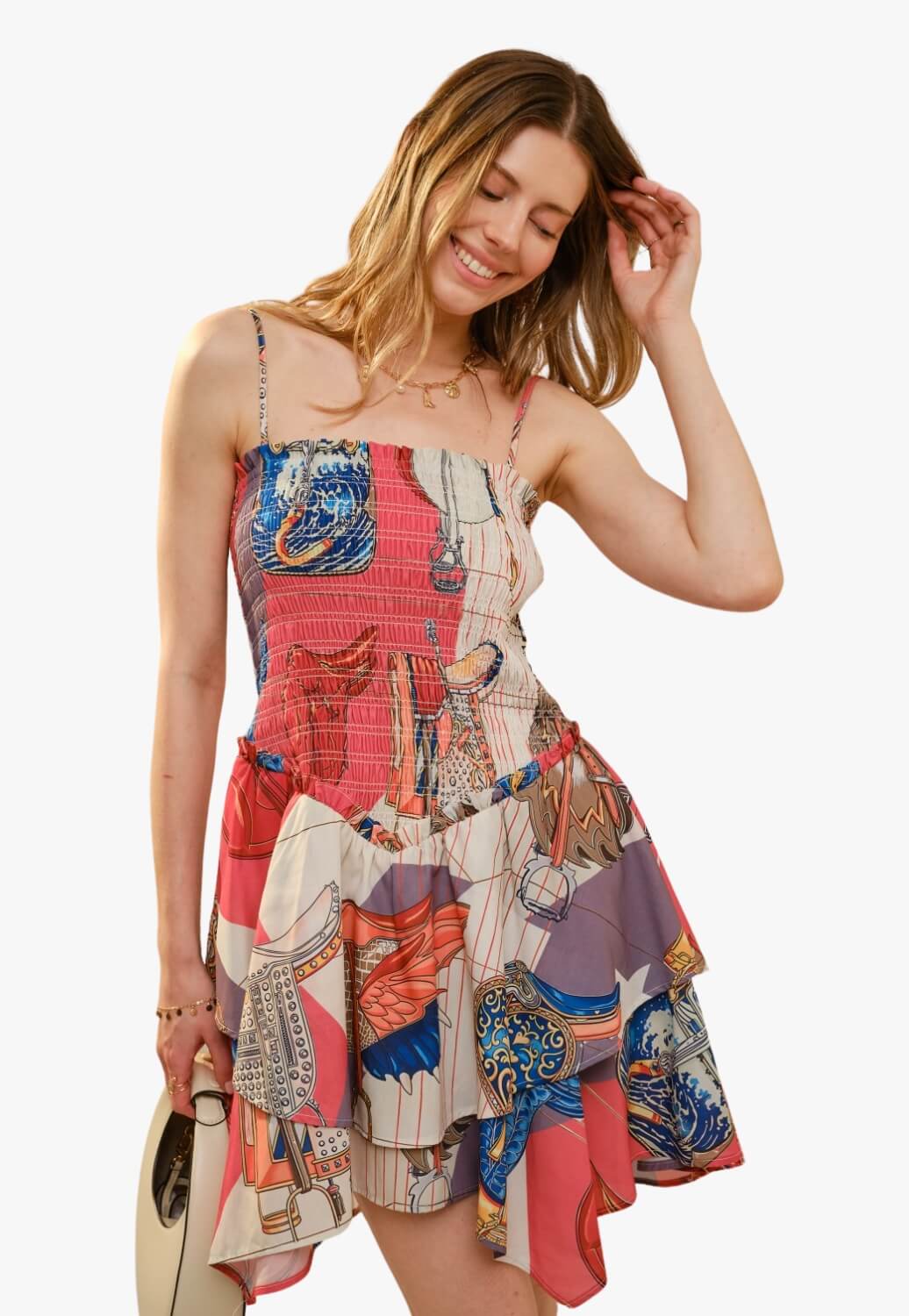 Blue B Womens Printed Smocked Tube Mini Dress