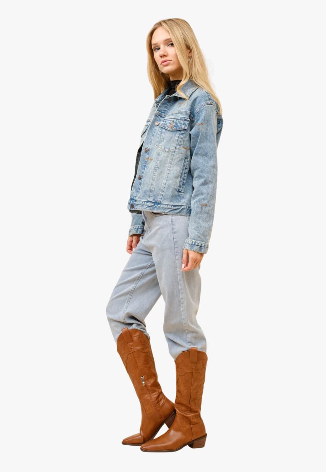 Blue B Womens Boots Stitch Denim Trucker Jacket