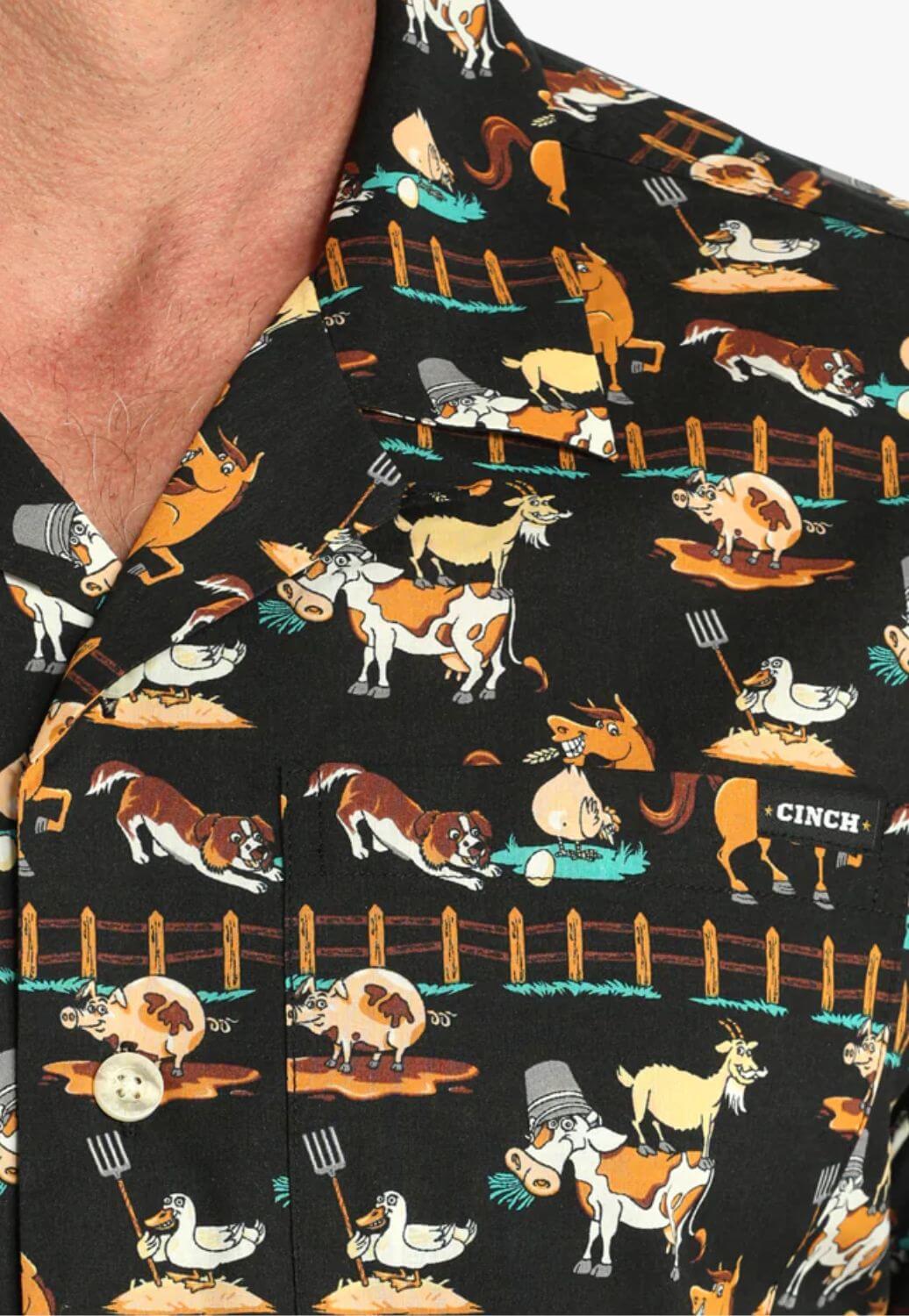 Cinch Mens Funny Farm Cap Short Sleeve Shirt