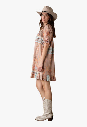 Blue B Womens Western Print Babydoll Dress