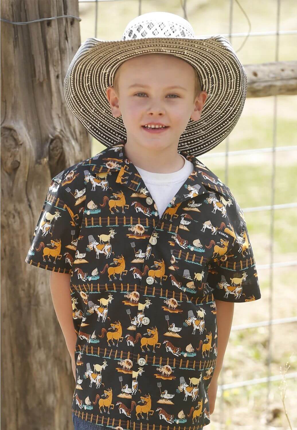 Cinch Boys Funny Farm Cap Short Sleeve Shirt