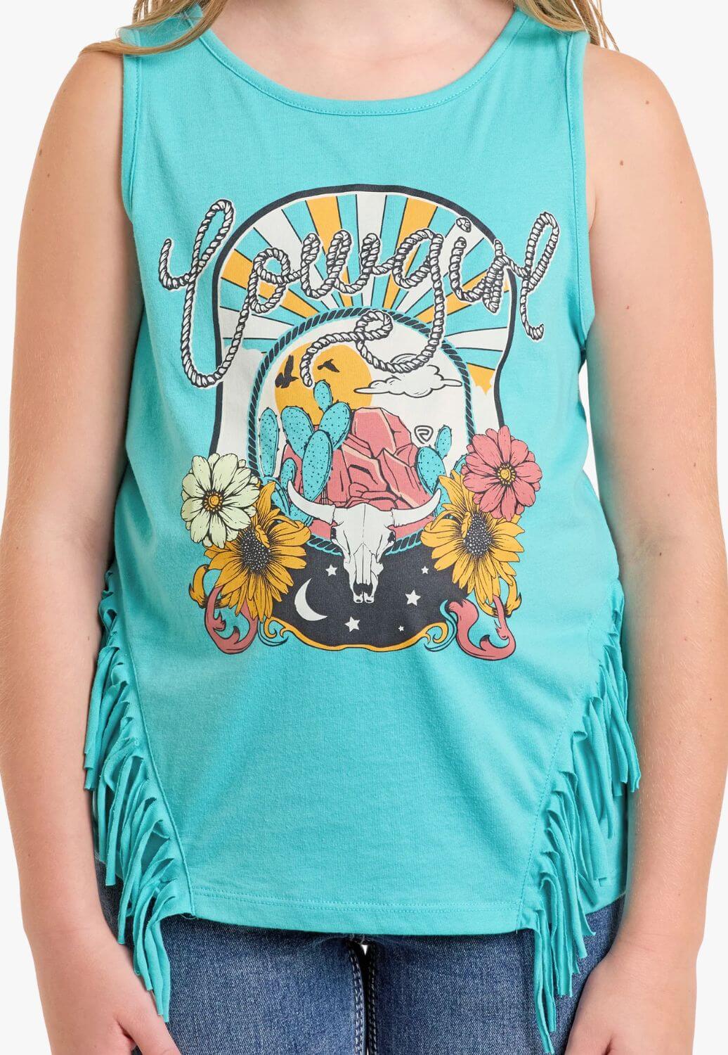 Rock and Roll Girls Cowgirl Graphic Fringe Top