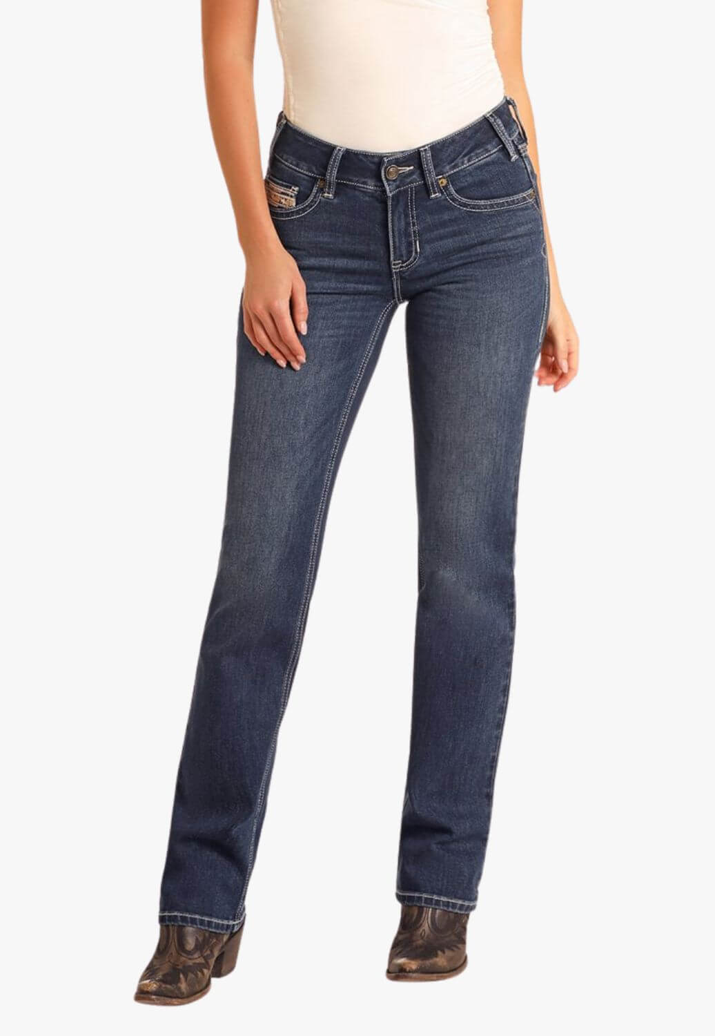 Rock and Roll Womens Straight Emb Mod Boot Jean